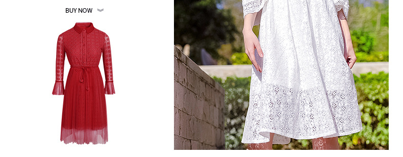 施悦名V领镂空七分喇叭袖纯色2018春季新款时尚女气质淑女蕾丝连衣裙