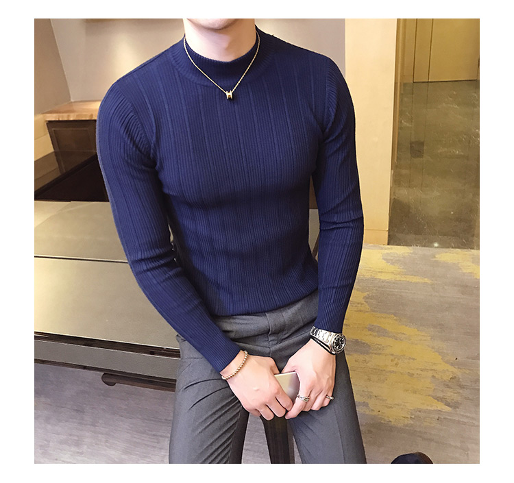 汤河之家2018春季新款英伦半高领毛衣男韩版修身潮流青年个性百搭男士针织打底线衣