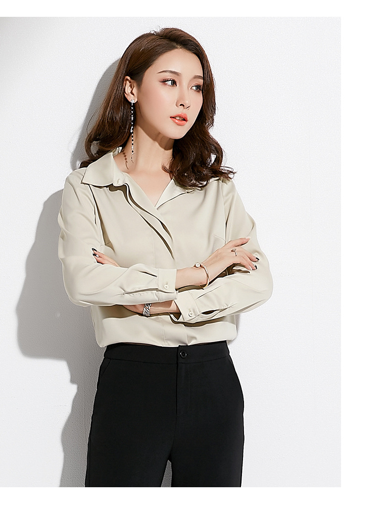 施悦名2018秋季新款品牌女装韩版长袖气质纯色直筒开衫上衣职业OL衬衫女