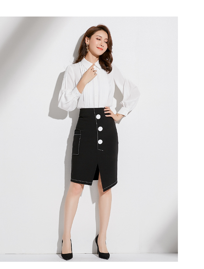 施悦名2018秋季新款时尚女装韩版长袖上衣女压绉纯色气质通勤OL女式衬衫