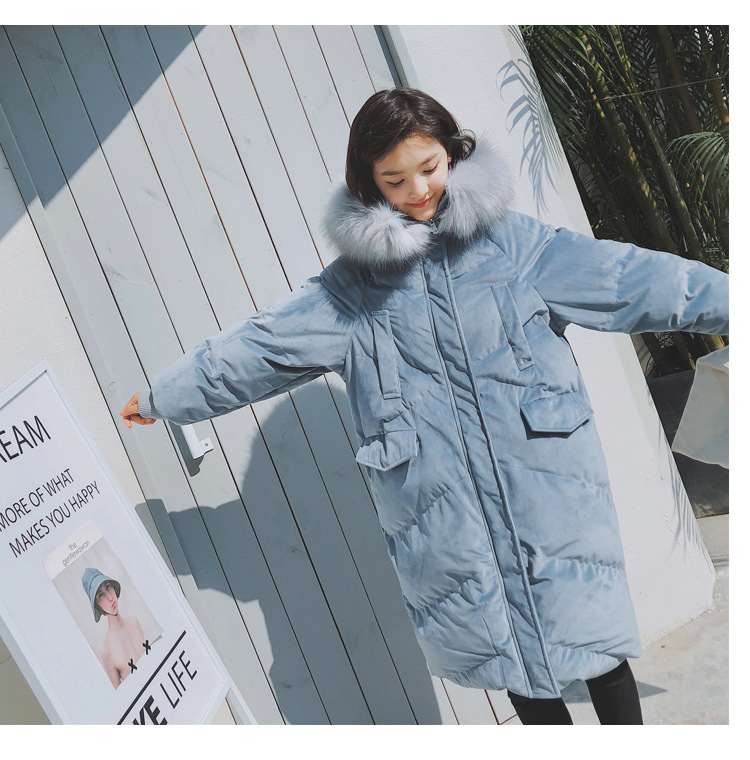 施悦名冬季外套金丝绒棉袄女2018新款韩版中长款大毛领羽绒棉服反季棉衣
