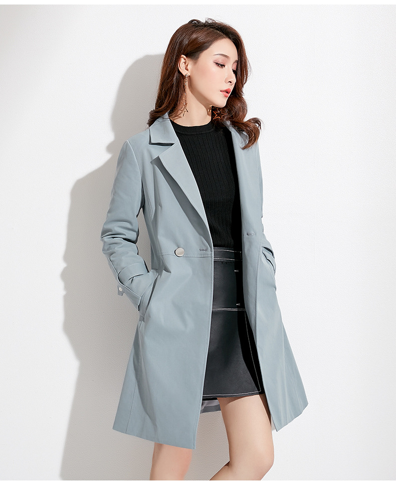 施悦名2018秋季新款品牌女装韩版气质西装领风衣修身显瘦中长款外套女