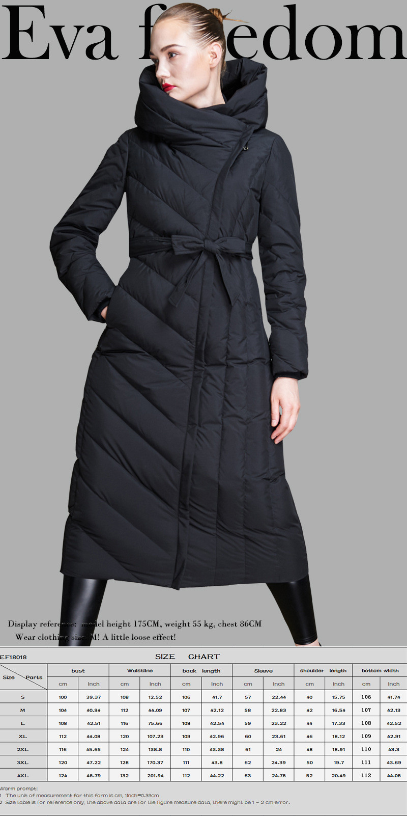 洋湖轩榭 2018新款冬装外套 欧美时尚修身设计女式羽绒服长款