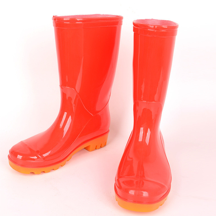 洋湖轩榭女式中筒雨鞋雨靴 男女休闲劳保防滑中筒雨靴 纯色防滑女式雨鞋