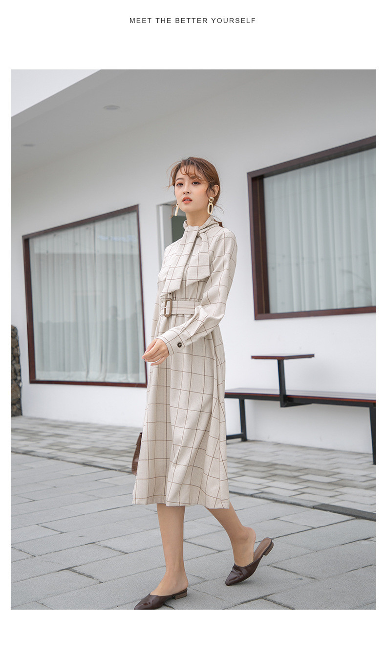 施悦名 衬衫连衣裙女2019年春季韩版新款高腰套头长袖格子中长款衬衣裙子