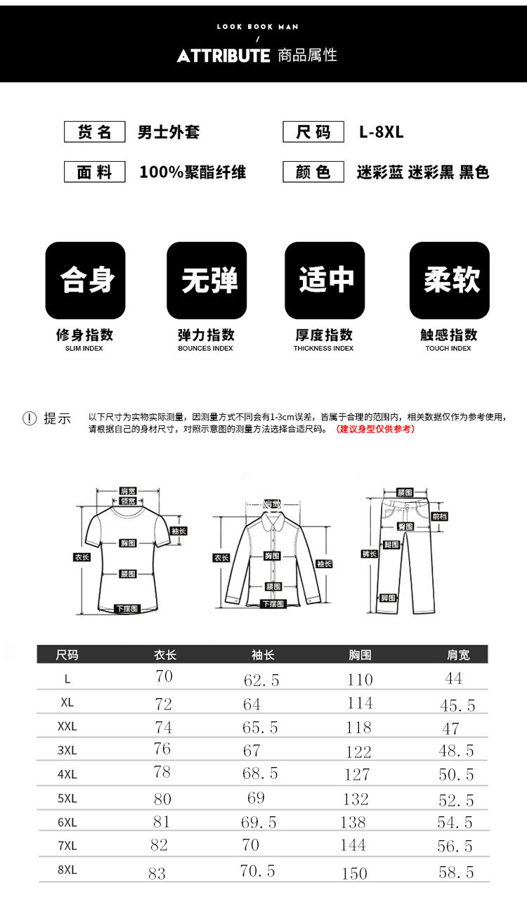 汤河之家 春季新款加肥加大码运动外套男胖子宽松迷彩连帽休闲夹克潮胖上衣