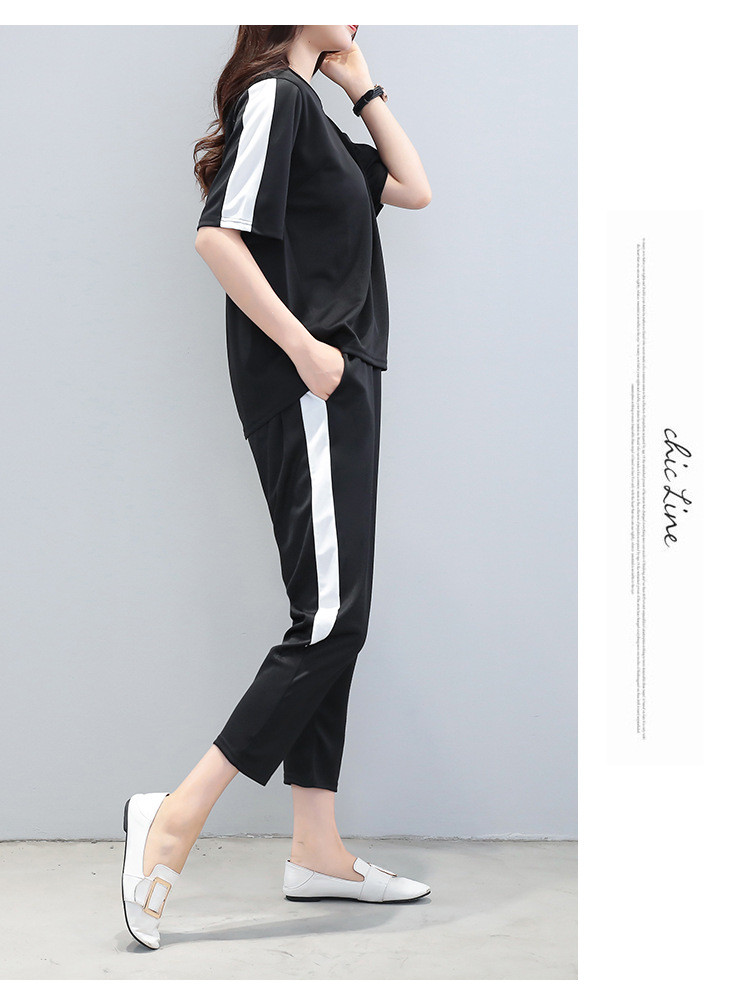 施悦名 夏季韩版宽松时尚运动套装女短袖大码休闲七分裤两件套