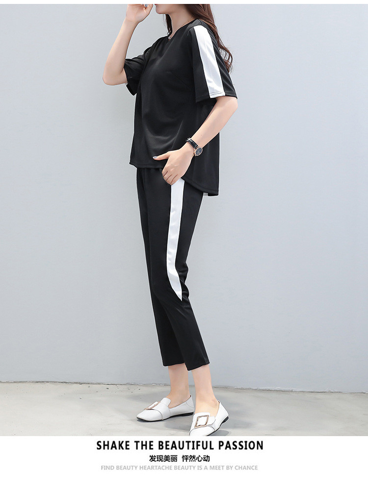 施悦名 夏季韩版宽松时尚运动套装女短袖大码休闲七分裤两件套