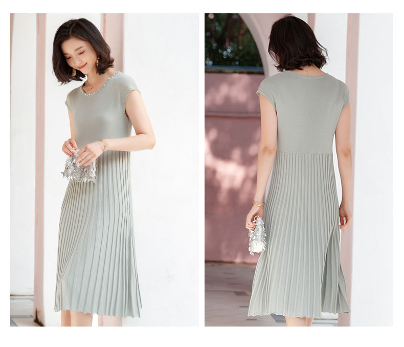 施悦名 2019夏装新款知性优雅中长裙修身显瘦高端弹力很仙的针织连衣裙女