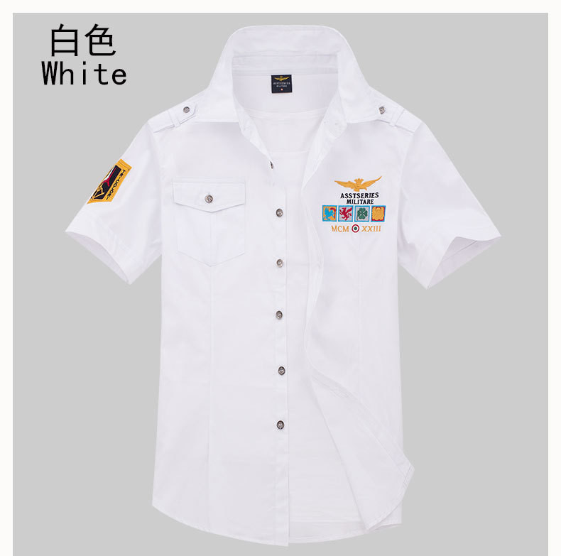 汤河之家 春夏男式空军一号男士夏季短袖衬衫韩版帅气刺绣衬衣修身