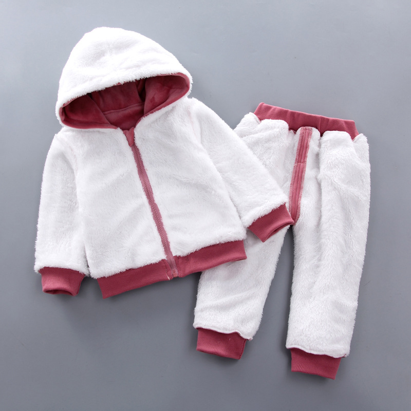 洋湖轩榭 宝宝冬装套装女0一1岁 婴儿衣服潮小女童冬季加绒儿童卫衣两件套A