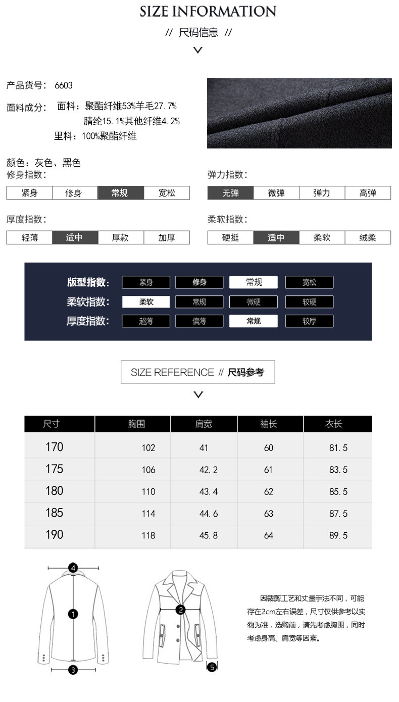 汤河之家  2019秋冬季新款毛呢外套男装中老年男风衣羊毛呢大衣男外套C