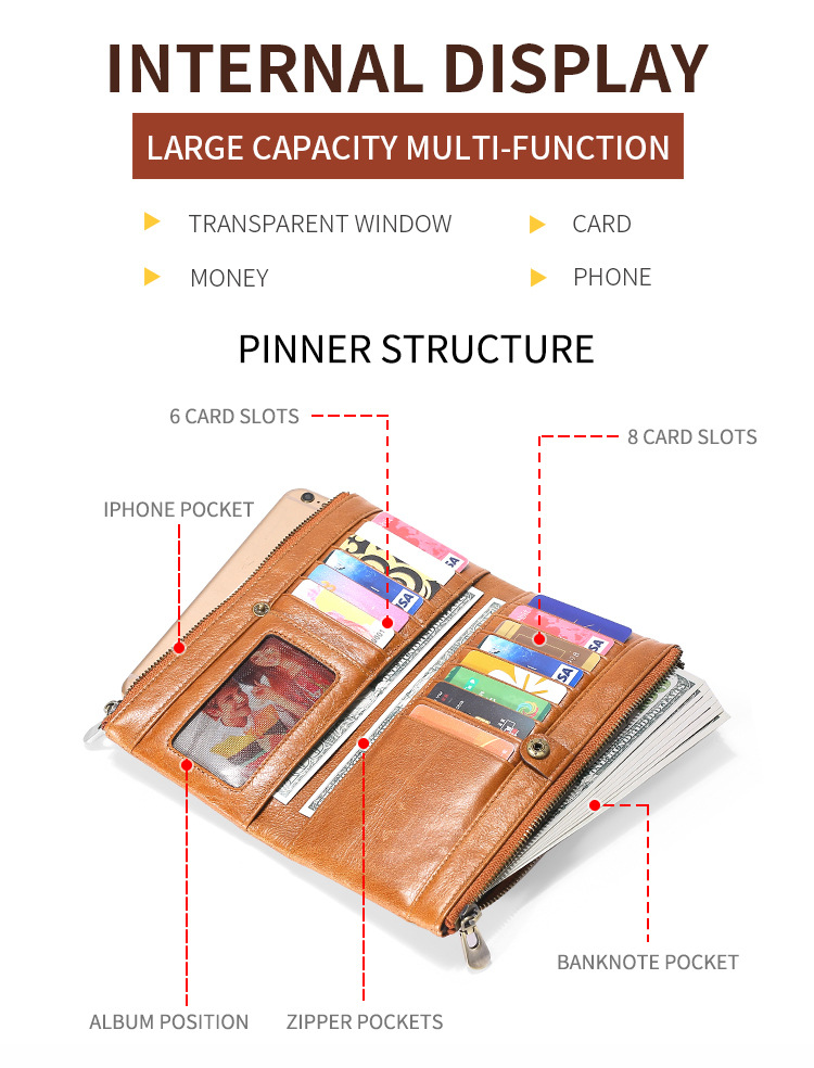 小童马  多卡位RFID防盗刷钱包男士真皮双拉链零钱夹搭扣长款手拿C