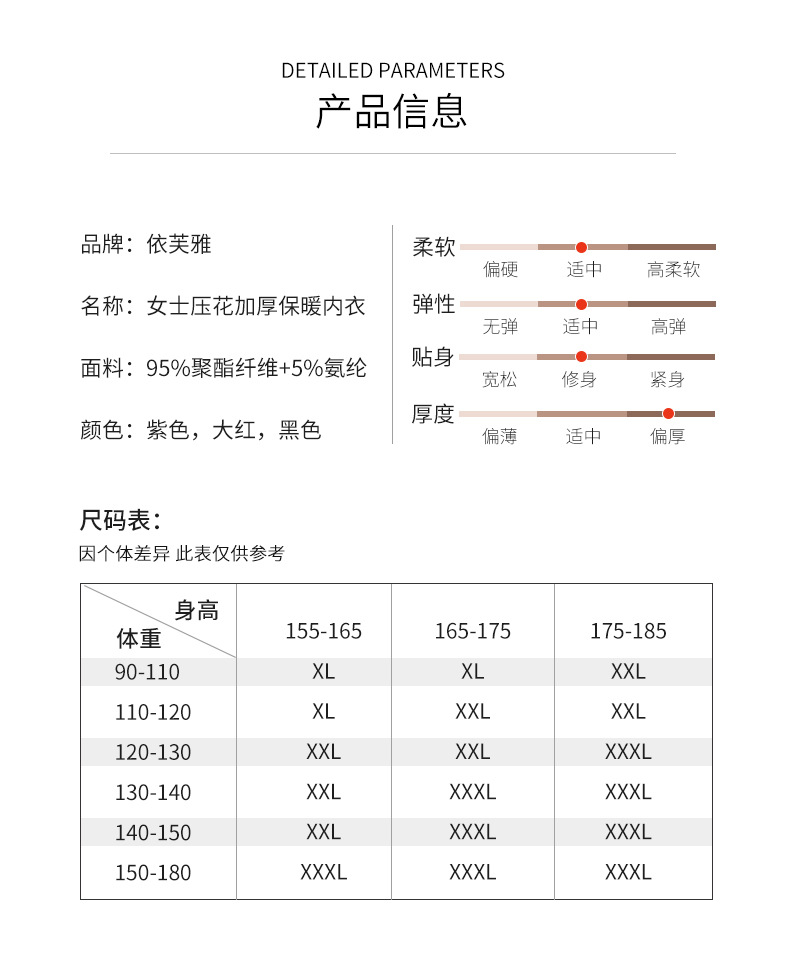 施悦名 新款女士加绒压花加厚防寒大码中老年保暖内衣圆领秋冬季套装A