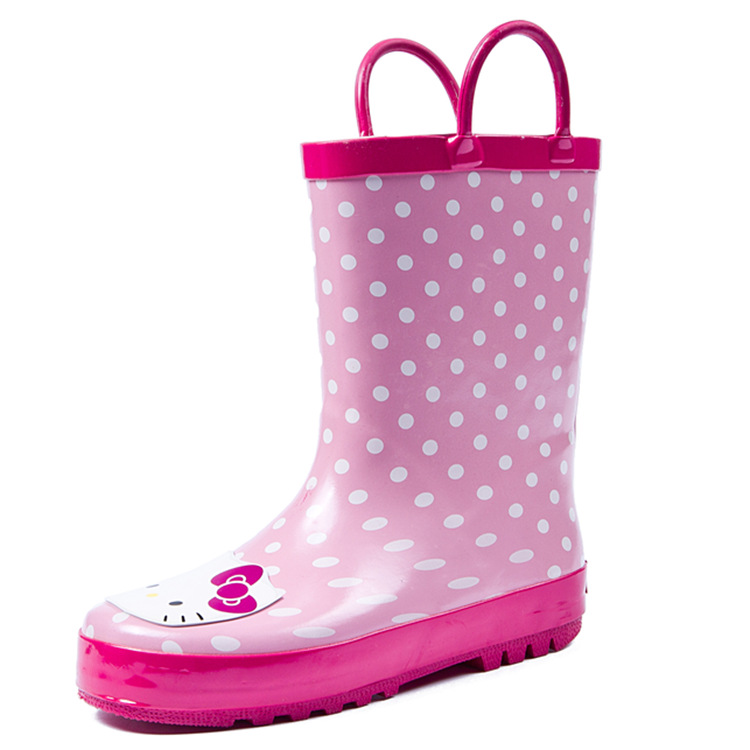 汤河店  经典儿童雨鞋女童橡胶水鞋粉红色卡通雨靴亲子鞋C