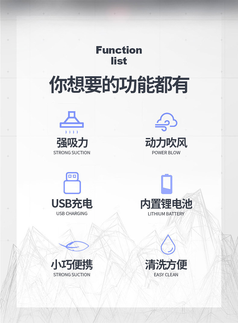 汤河店 速影无线车载吸尘器迷你家用车用大风力充电手持便携式清洁器A