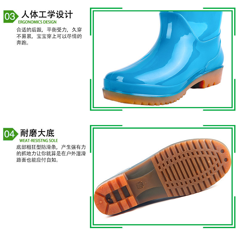 汤河店 3531新款PVC女式低筒雨靴1305蓝色绿色防滑牛筋低帮雨鞋工作水鞋