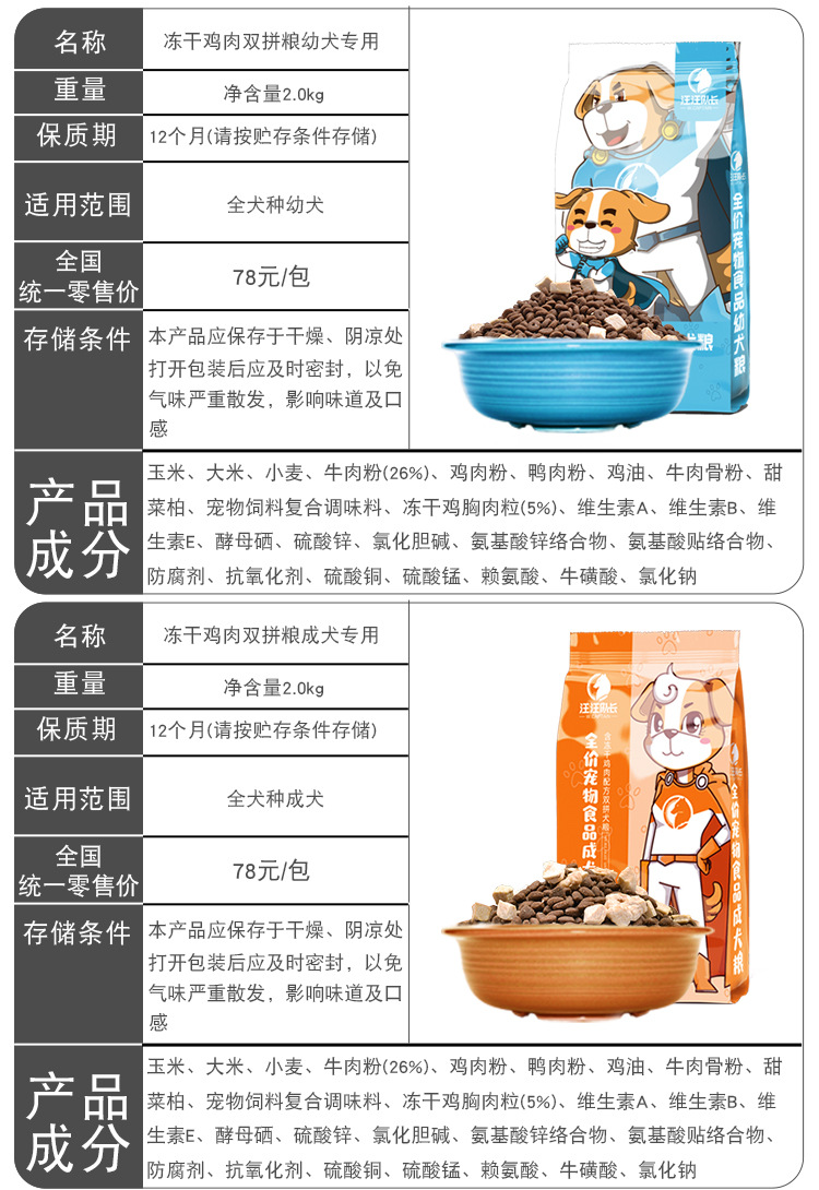 汤河店   狗粮幼犬成犬专用型冻干鸡肉/蛋黄双拼奶糕C