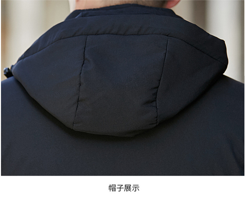 洋湖轩榭 男士棉服新款冬季休闲加厚时尚保暖中长款连帽外套男青年羽绒棉衣A