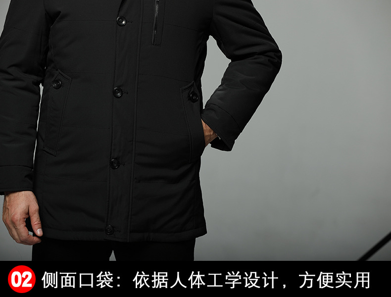 洋湖轩榭 冬季厚款男装外套羽绒服中年毛领中长款白鸭绒休闲中老年爸爸装A