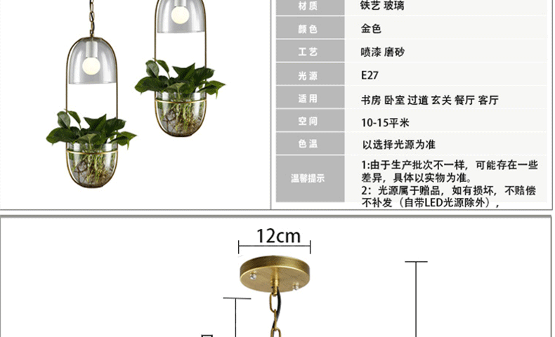 汤河店 个性吧台走廊阳台植物吊灯田园风格卧室餐厅服装店创意单头小吊灯C