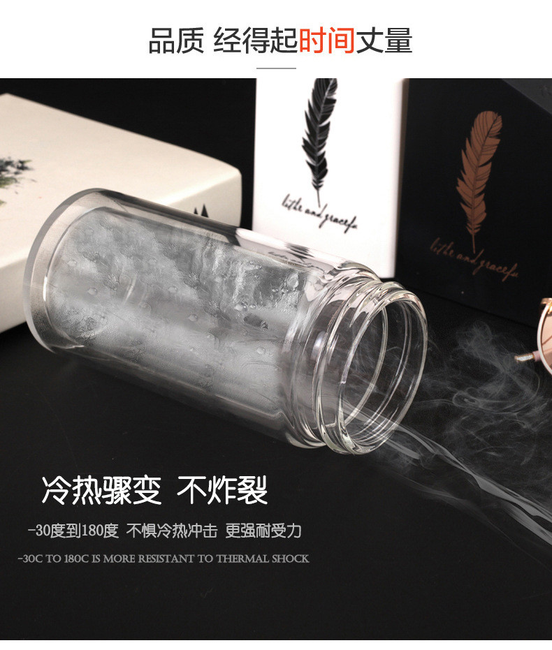 汤河店 玻璃杯礼品双层玻璃杯定制耐热过滤创意随手水杯子C