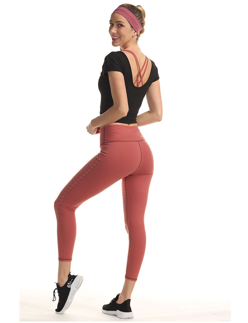 汤河店 2020春夏新款瑜伽服女 性感美背跑步健身服 侧肩打枣运动短袖上衣C