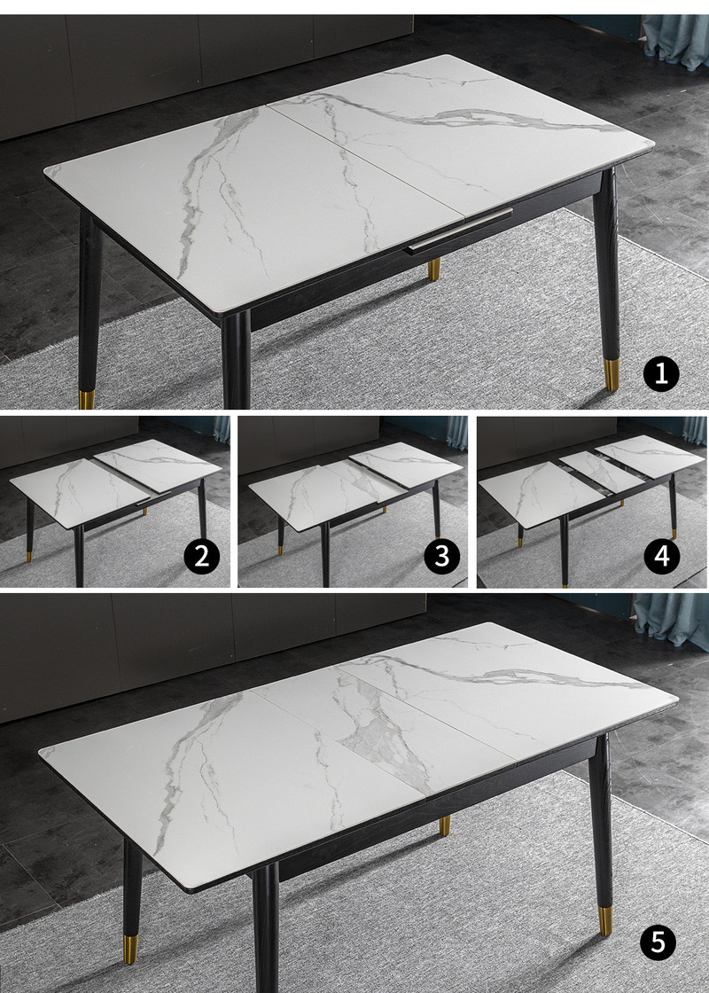 汤河店 轻奢餐桌家用小户型大理石钢化玻璃岩板长方形饭桌可伸缩折叠桌子a