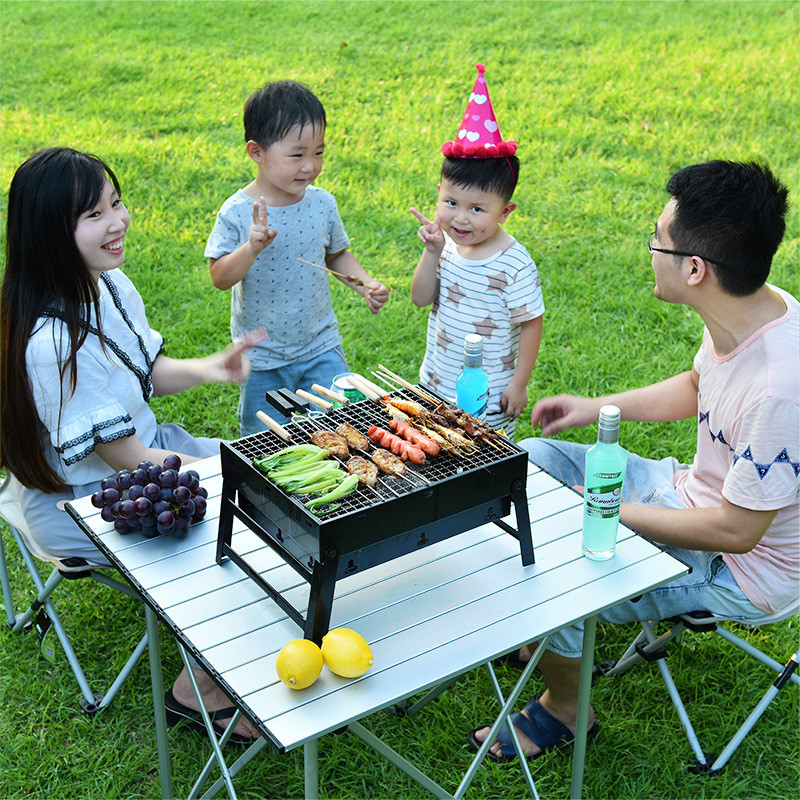 汤河店 户外便携折叠式烧烤架bbq野营烧烤炉小号木炭烧烤炉小黑钢a