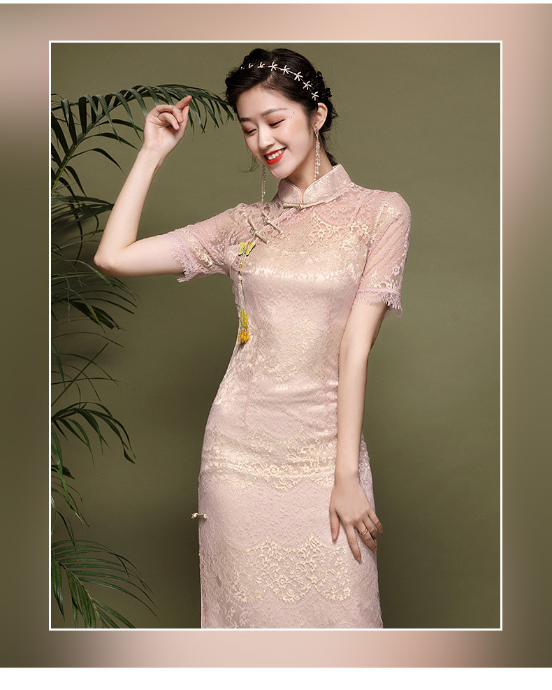 施悦名  夏季2021年新款女中国风年轻款蕾丝改良旗袍连衣裙