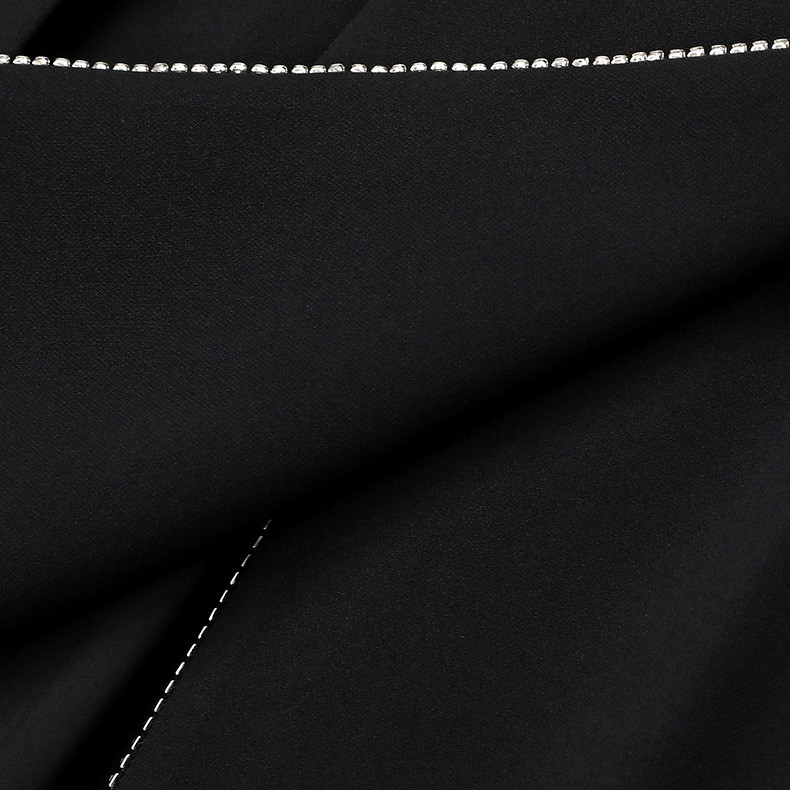 施悦名 欧美短袖修身钉钻黑色连衣裙女秋季2021新款气质显瘦收腰A字裙