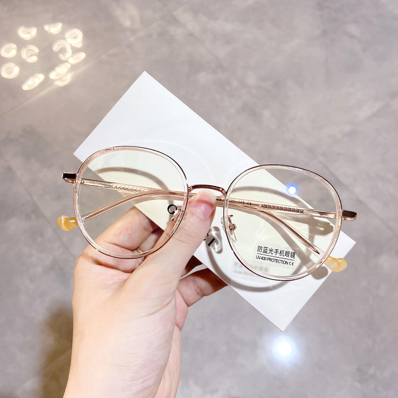 汤河店 潮流防蓝光护目镜圆形TR金属混合眼镜架板材料镜腿近视镜框