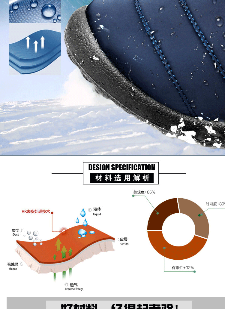 洋湖轩榭 情侣防滑防水棉靴雨伞布雪地靴男女同款冬季棉鞋