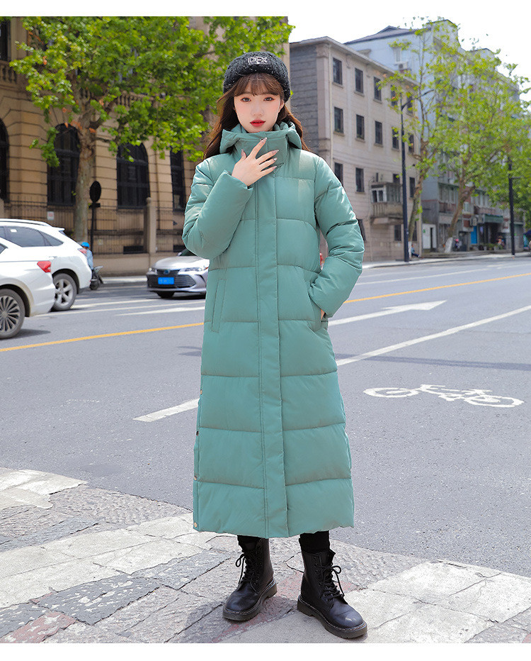 施悦名 过膝长款棉服外套女2021冬季新款韩版时尚修身羽绒棉连帽加厚棉衣