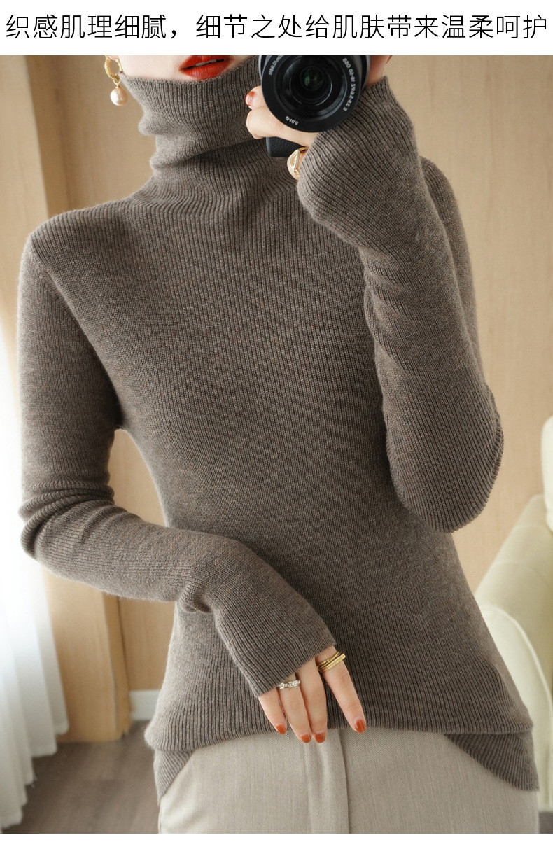 施悦名 秋冬新款高领羊毛衫女时尚修身大码针织打底衫长袖套头毛衣潮