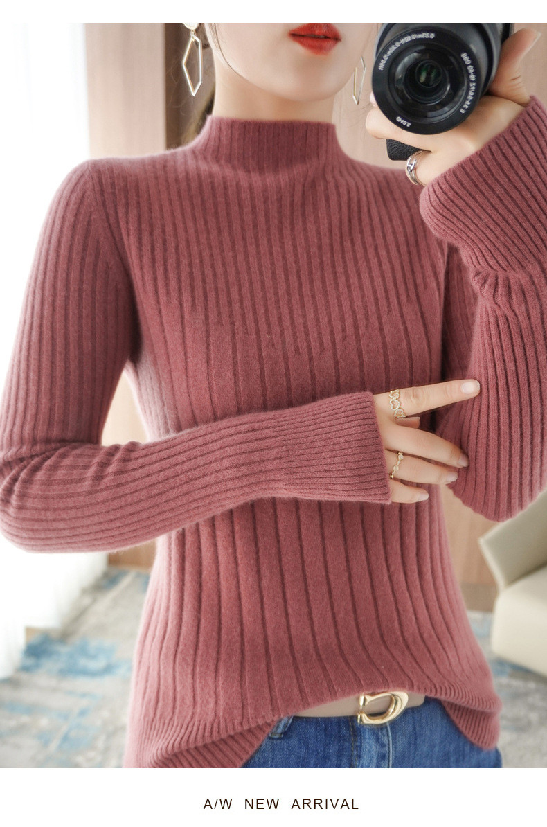 施悦名 2021新款秋冬季女装欧美外贸毛衣半高领羊毛针织衫修身打底衫女