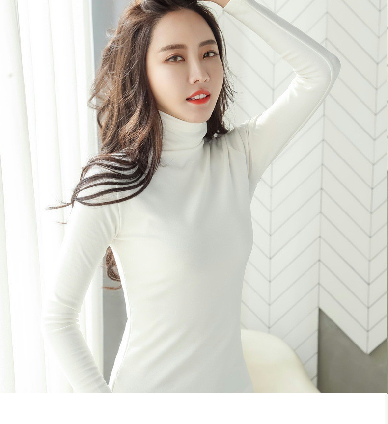 施悦名  2021秋装新款高领打底衫长袖T恤女纯色韩版女装修身上衣