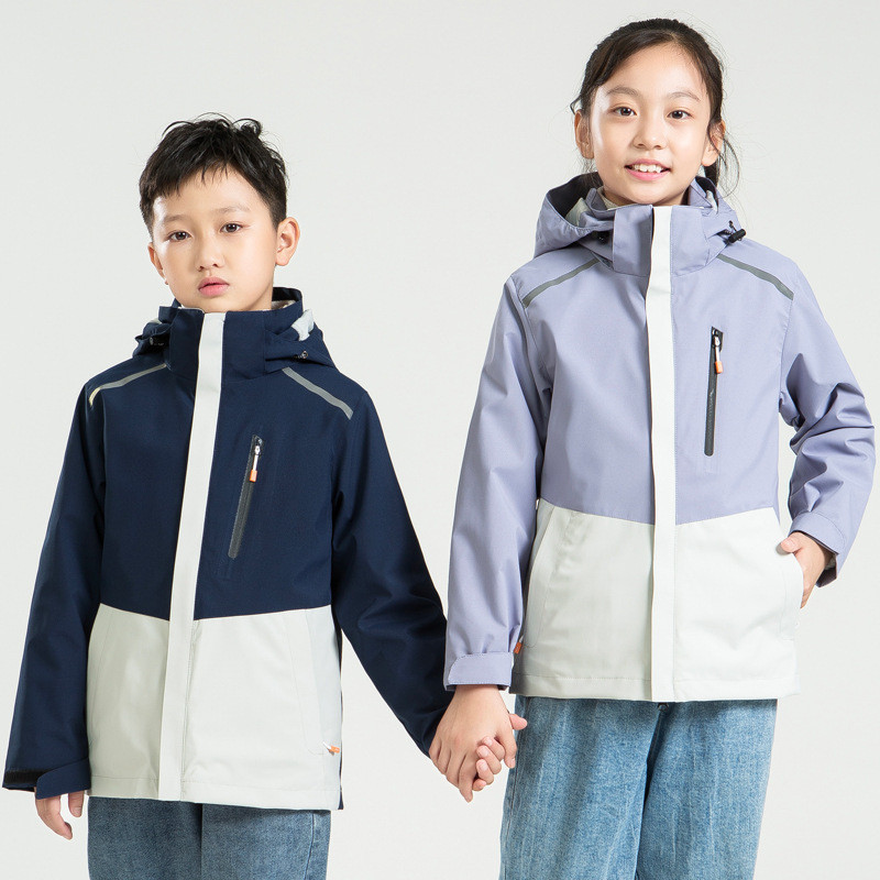 洋湖轩榭 2021潮户外冲锋衣儿童款两件套三合一滑雪服运动保暖服校服活动服