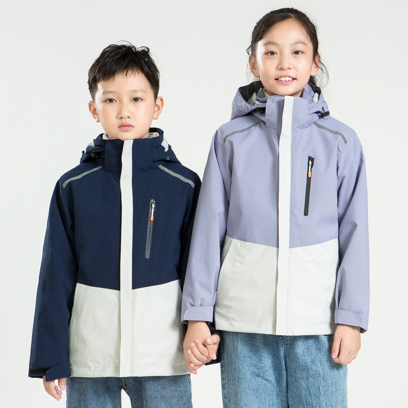 洋湖轩榭 2021潮户外冲锋衣儿童款两件套三合一滑雪服运动保暖服校服活动服