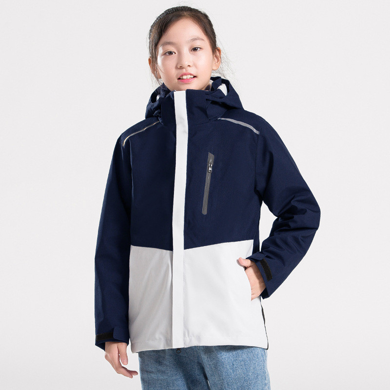 洋湖轩榭 2021潮户外冲锋衣儿童款两件套三合一滑雪服运动保暖服校服活动服