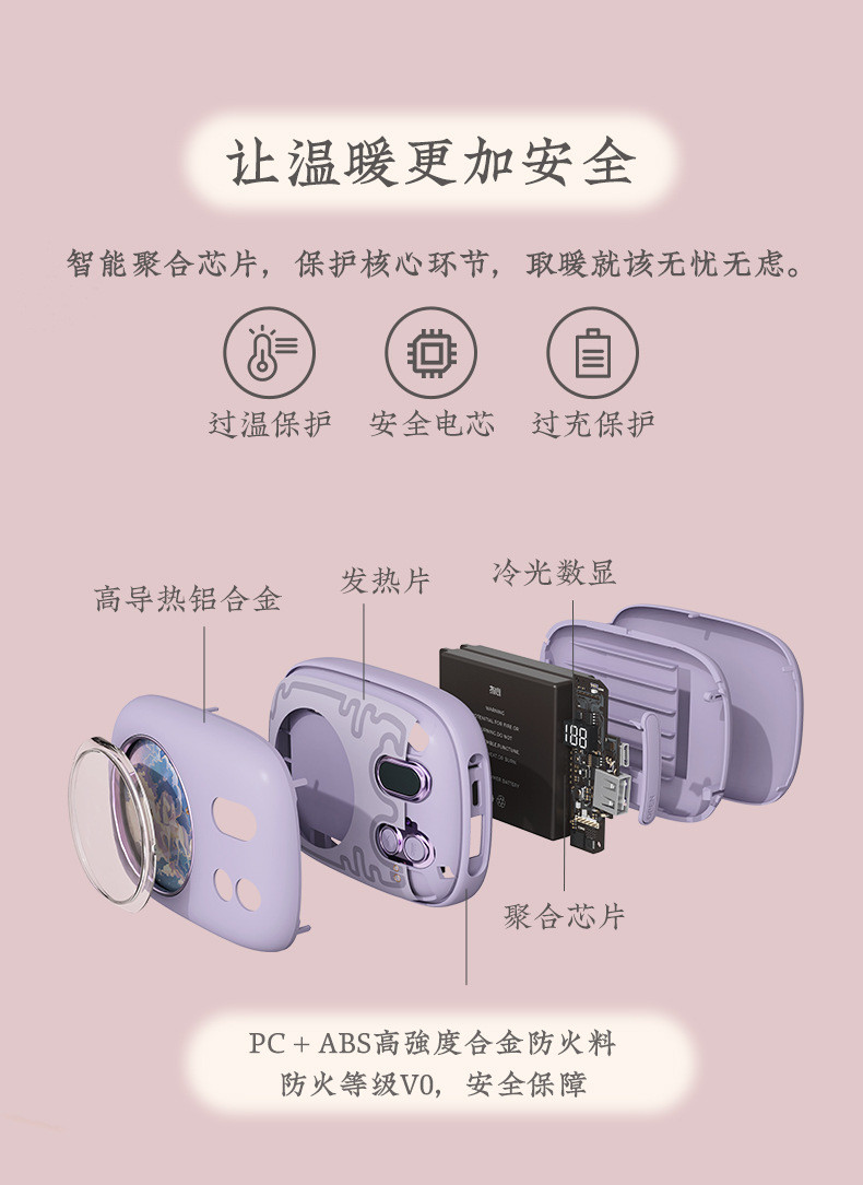 汤河店 2021新款复古插画暖手宝USB充电加热可爱迷你宝冬季礼物