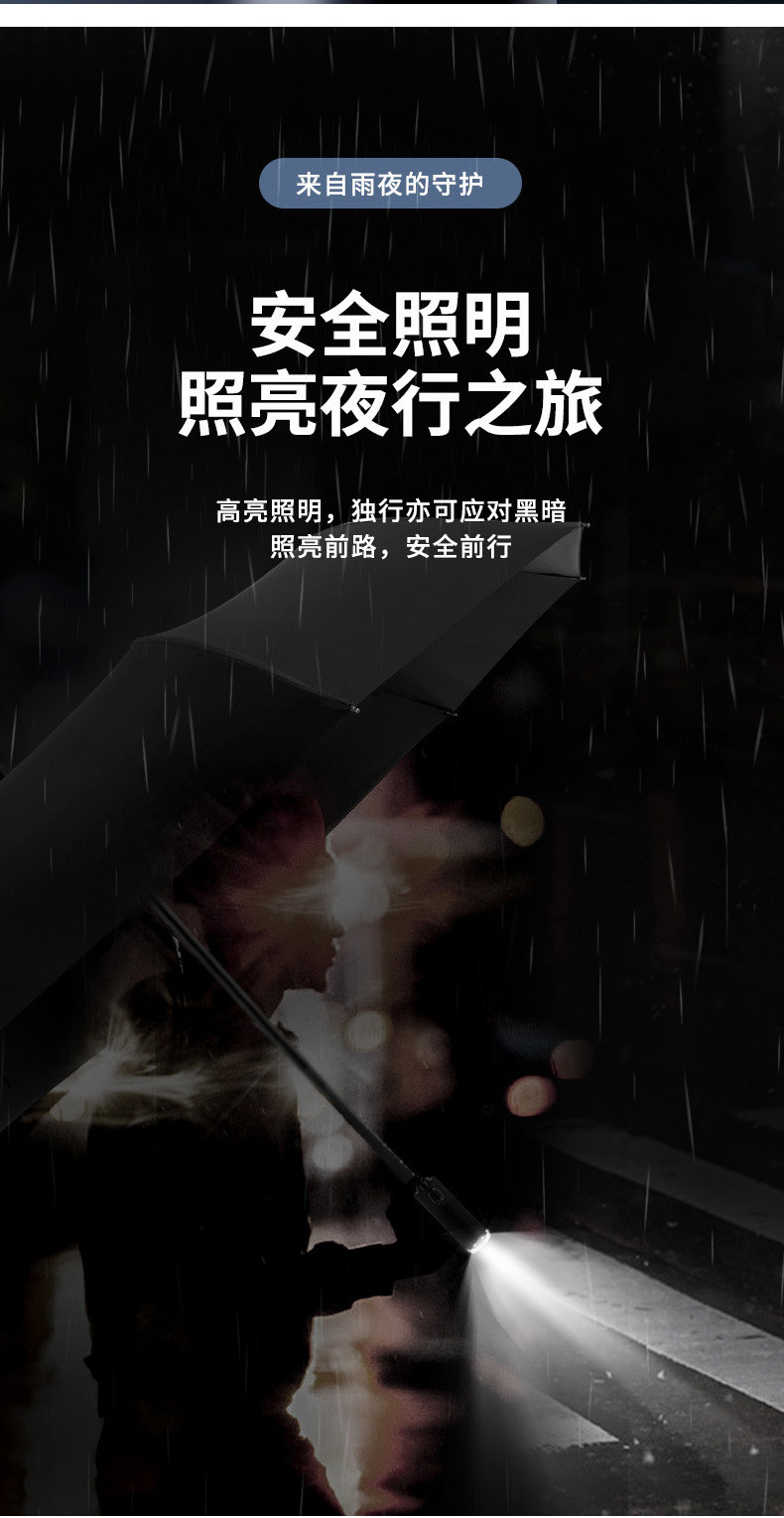 汤河店 创意十骨雨伞全自动伞夜行LED灯伞手电筒伞晴雨伞商务广告雨伞