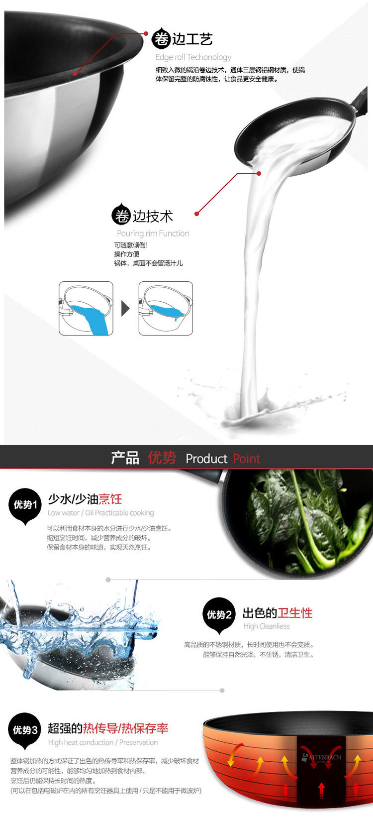 德国品牌进口罗马系列无烟不粘锅 30CM炒锅带盖