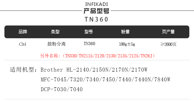 CM 耗材 brother TN360  TN2150 TN2175 TN2125 兄弟 硒鼓