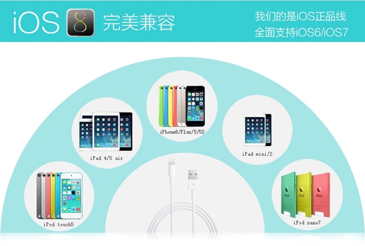 苹果 Apple iPhone6s/6/5s/5 ipad/mini 适用数据线/充电线