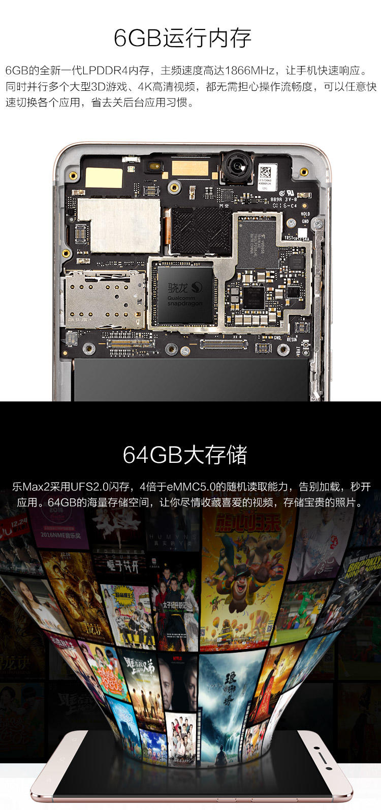 乐视 Letv 乐Max2 (X820) 全网通 移动联通电信4G手机 金色 64G 套装送钢化膜