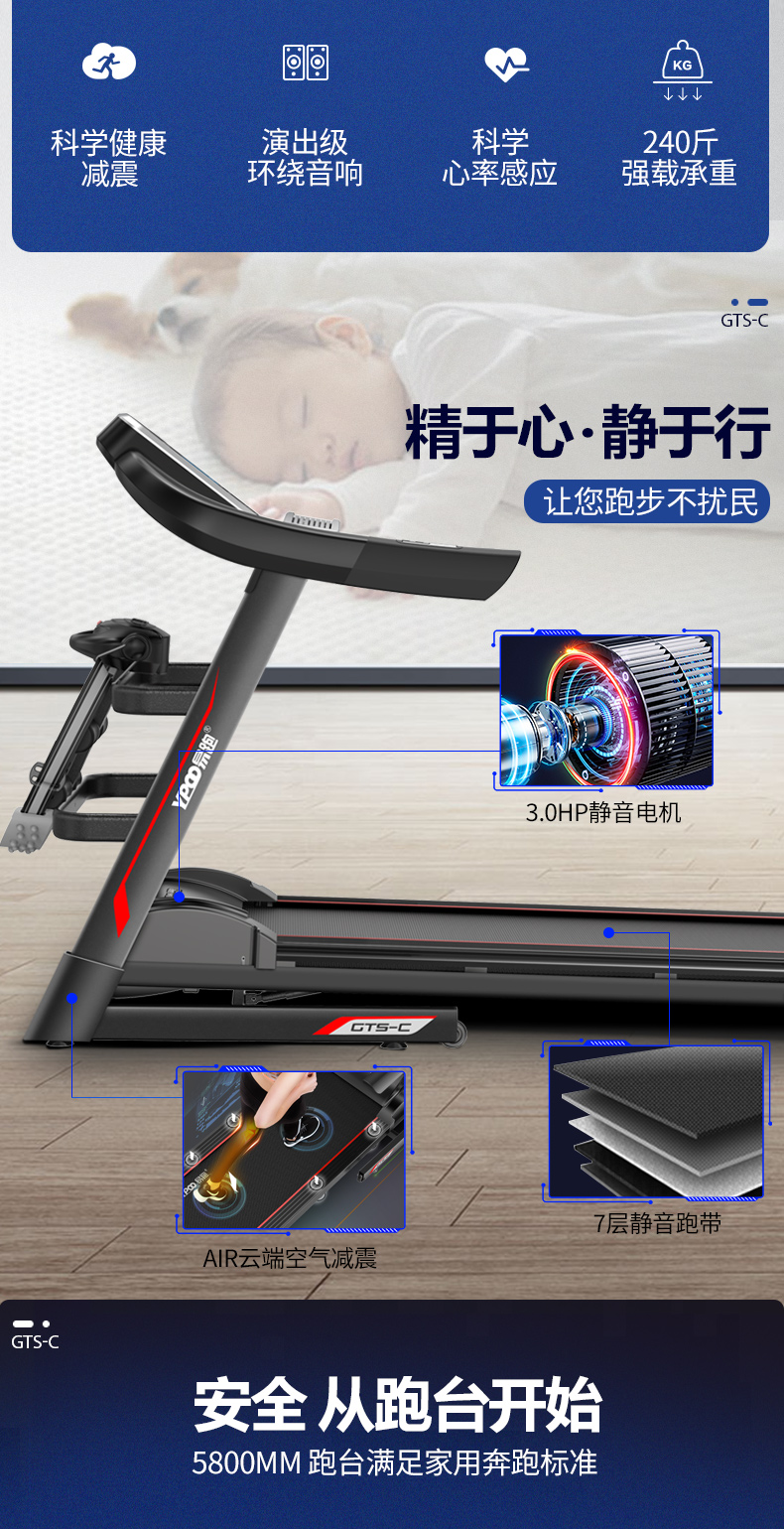 易跑 GTS-C 跑步机家用款 多功能静音家用跑步机可折叠家用走步机健身器