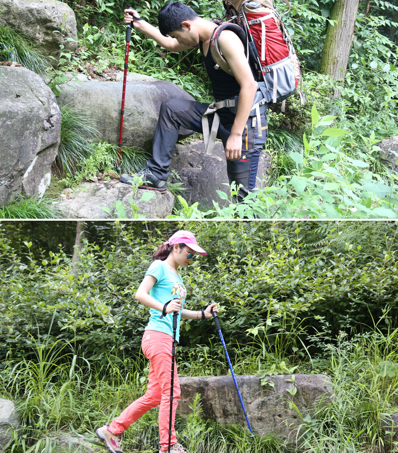 公狼 登山杖 直柄登山杖拐杖登山手杖四节户外手杖户外徒步用品铝合金登山杖1353