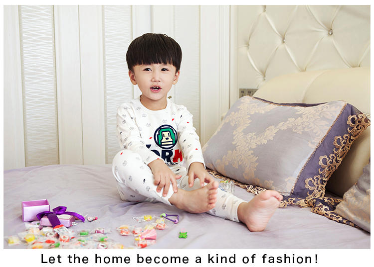 竟丰JINGFENG 夏季新款儿童家居服纯棉长袖机器头字母儿童套装