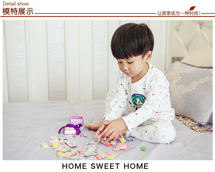 竟丰JINGFENG 夏季新款儿童家居服纯棉长袖机器头字母儿童套装